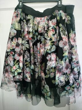 Torrid 2 Roses Floral Black Layered Toole Skater Skirt Plus Size 2X